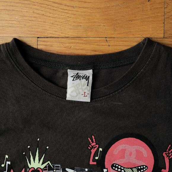 Stüssy Girls Graphic Print Crewneck Tee in Black Streetwear Casual Y2K Summer - Picture 2 of 6